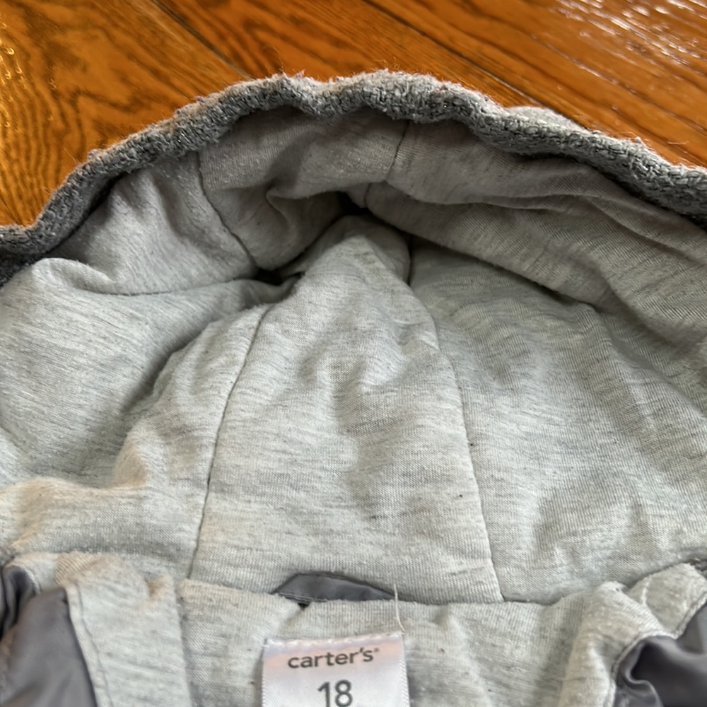 Carter’s gray hooded coat. Zips and buttons, size 18 months. - Picture 8 of 9